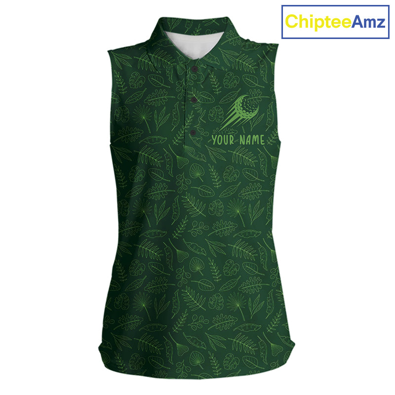 Personalized Green Leaf Womens Sleeveless Golf Polo Shirt For Womens
