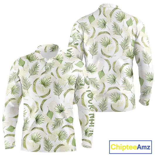Green tropical men golf polo shirt custom team white golf shirt for golfer