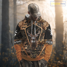 Load image into Gallery viewer, Personalized Whitetail Deer Hunting 3D All Over Printed Hoodie Brown Autumn Leaves Camo NHT314