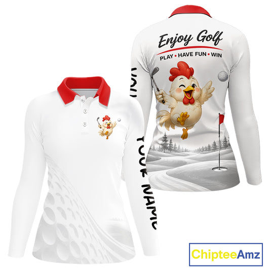Funny Chicken Golf Polo Shirt for Womens  Personalized Golf Lover Custom Name