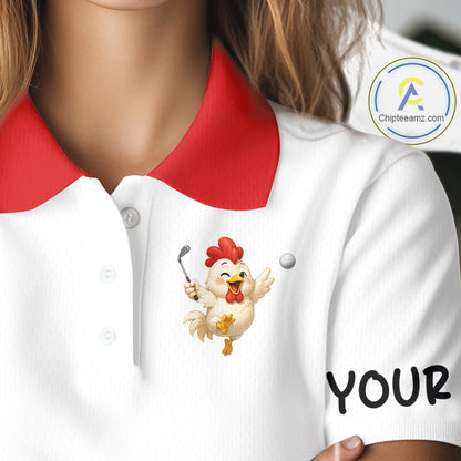 Funny Chicken Golf Polo Shirt Personalized Custom Name Golf Lover Polo For Womens NHT948