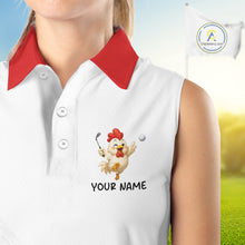 Load image into Gallery viewer, Funny Chicken Womens Sleeveless Golf Polo Shirt Personalized Custom Name Golf Lover Polo For Womens NHT948