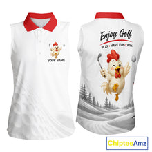 Load image into Gallery viewer, Funny Chicken Womens Sleeveless Golf Polo Shirt  Personalized Golf Lover Custom Name