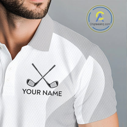 Personalized Golf Ball Polo Shirt Gray Golf Pattern Custom Name Golf Polo For Men NHT950