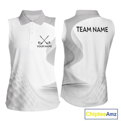 Personalized Golf Ball Womens Sleeveless Polo Shirt for Womens  Gray Golf Pattern Custom Name
