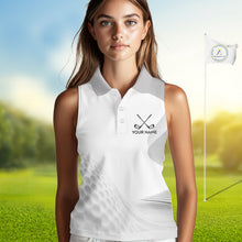 Load image into Gallery viewer, Personalized Golf Ball Sleeveless Polo Shirt Gray Golf Pattern Custom Name Golf Polo For Womens NHT950