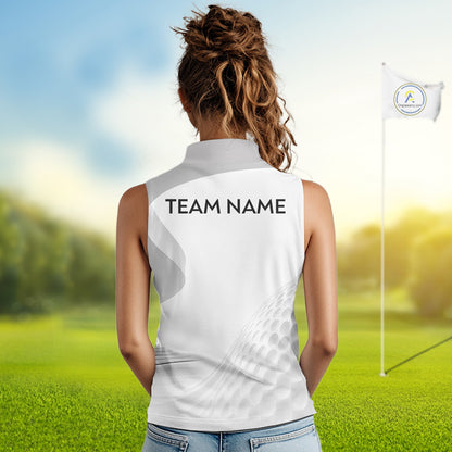Personalized Golf Ball Sleeveless Polo Shirt Gray Golf Pattern Custom Name Golf Polo For Womens NHT950