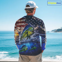 Load image into Gallery viewer, Personalized Dolphin Fish Patriotics Jersey Mahi Mahi Long Sleeve Fishing Shirt Apparel 