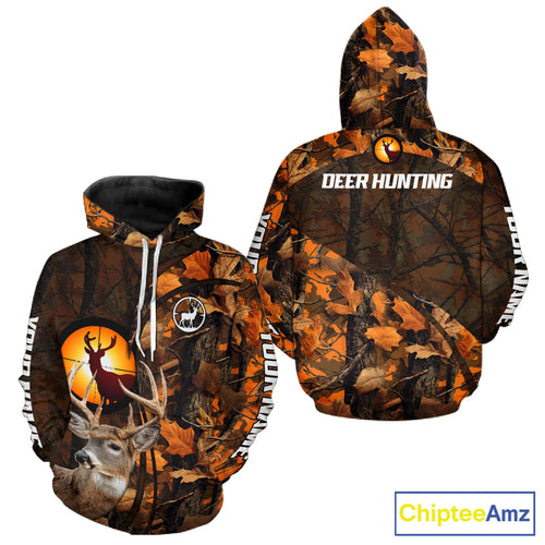 Whitetail Deer Hunting Orange Camo 3D All-Over Printed Shirt, Custom Name Hunting Shirt NHT251