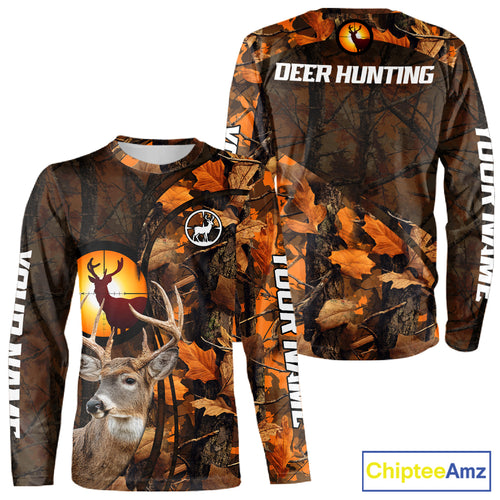Whitetail Deer Hunting Orange Camo 3D All-Over Printed Shirt, Custom Name Hunting Shirt NHT251