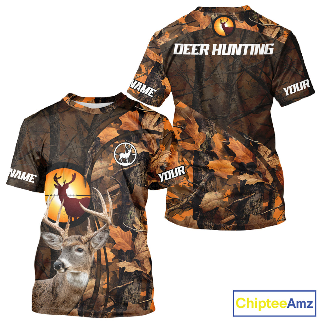 Whitetail Deer Hunting Orange Camo 3D All-Over Printed Shirt, Custom Name Hunting Shirt NHT251