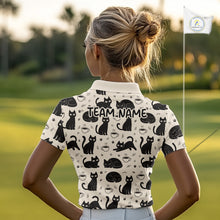 Load image into Gallery viewer, Personalized Black Cat Lover Golf Polo Shirt – Custom Name Cute Cat Pattern Shirt For Women NHT801