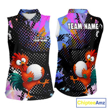 Load image into Gallery viewer, Custom Team Name Crazy Rooster Womens Sleeveless Golf Polo Shirt  Personalized Womens Performance Golf Jersey