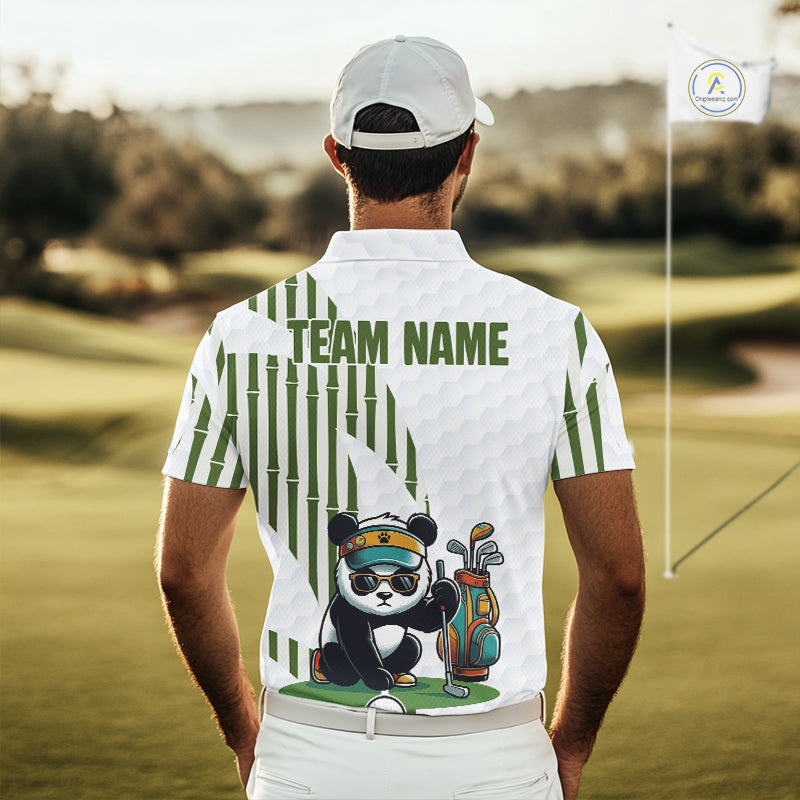 Custom Name Cool Panda Golf Polo Shirt, Funny Bamboo Panda Golfing Apparel NHT956