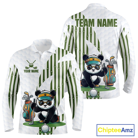 Custom Name Cool Panda Golf Polo Shirt Funny Bamboo Panda Golfing Apparel