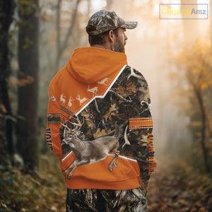 Deer Hunting Big Game Orange Camo Forest Custom Name 3D All Over Print Shirts, Hunting Shirt NHT158