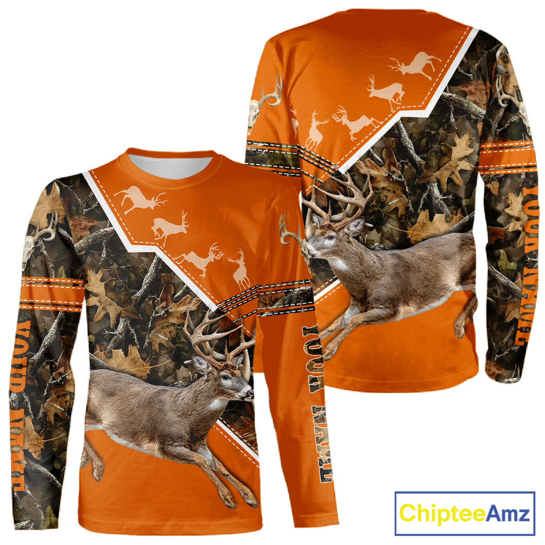Deer Hunting Big Game Orange Camo Forest Custom Name 3D All Over Print Shirts, Hunting Shirt NHT158