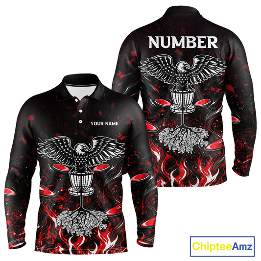Personalized Disc Golf Polo Shirt With Eagle Design, Customizable Name, Unisex Sports Jersey For Men|Red NHT810