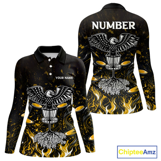 Personalized Womens Disc Golf Polo Shirt With Eagle Design, Customizable Name, Unisex Sports Jersey For Womens |Yellow NHT812