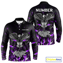 Load image into Gallery viewer, Personalized Mens Disc Golf Polo Shirt With Eagle Design, Customizable Name, Unisex Sports Jersey For Men|Purple NHT813