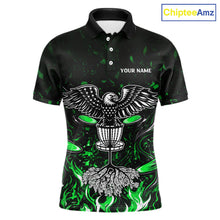 Load image into Gallery viewer, Personalized Mens Disc Golf Polo Shirt With Eagle Design, Customizable Name, Unisex Sports Jersey For Men|Green NHT814