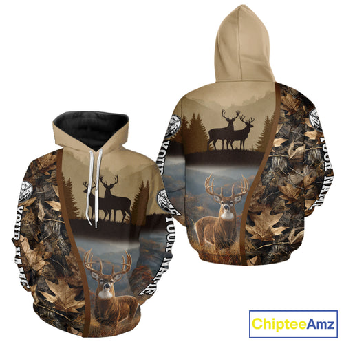 Personalized Deer Hunting 3D All Over Printed Shirts Custom Deer And Mountain Camo Shirt NHT254