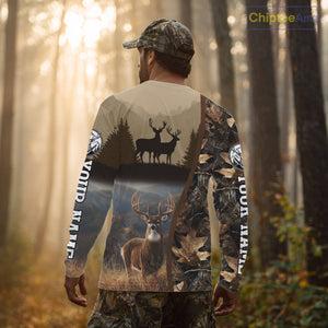 Personalized Deer Hunting 3D All Over Printed Shirts Custom Deer And Mountain Camo Shirt NHT254