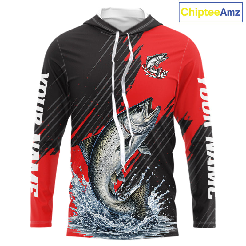 Hooded Chinook Salmon Fishing Long Sleeve Tournament Shirts, Personalized Salmon Fishing Jerseys NHT587