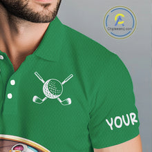 Load image into Gallery viewer, Personalized Tropical Leaf Green Golf Cart Design, Custom Flamingo Funny Mens Golf Polo Shirt  NHT596