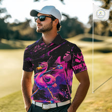Load image into Gallery viewer, Funny Neon Flamingo Mens Golf Polo Shirt – Custom Personalized Golf Team Apparel 