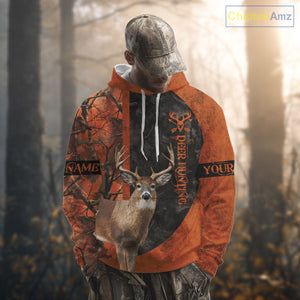 Whitetail Deer Hunting Orange Camo 3D All Over Printed Shirt, Custom Name Hunting Shirt NHT259