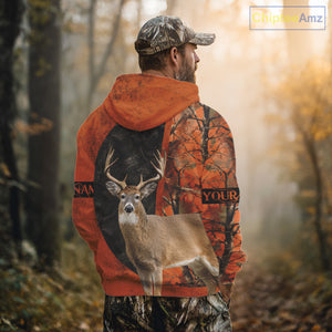 Whitetail Deer Hunting Orange Camo 3D All Over Printed Shirt, Custom Name Hunting Shirt NHT259