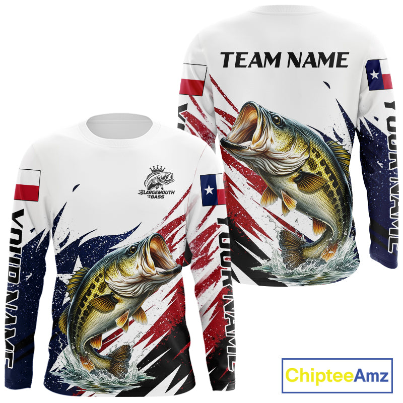 Custom Texas Flag Bass Fishing Shirts, Texas Bass Fishing Shirts Long Sleeve For Team NHT602