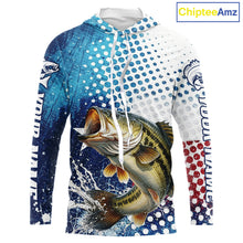 Load image into Gallery viewer, Design Texas Flag Bass Fishing Shirts, Texas Bass Fishing Shirts Long Sleeve Hooded NHT603