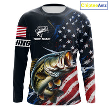 Load image into Gallery viewer, Bass Fishing Shirt Long Sleeve USA Flag, Custom Name Jersey