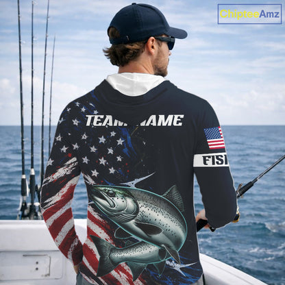 Chinook Salmon Fishing Shirts Long Sleeve Hooded American USA Flag Camo, Fishing Jersey For Men NHT961