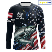 Load image into Gallery viewer, Chinook Salmon Long Sleeve Fishing Shirt USA Flag Camo, Custom