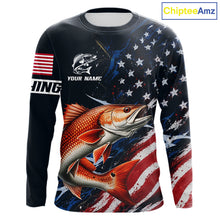 Load image into Gallery viewer, Redfish Fishing Shirt Long Sleeve USA Flag Camo, Custom Name