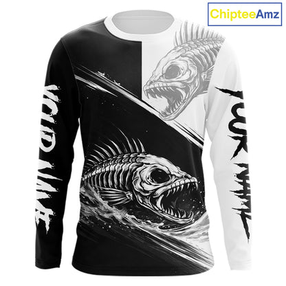 Personalized Fish Skeleton Fishing Shirts Jerseys, Fish Reaper Skull Fishing Shirts For Men NHT824
