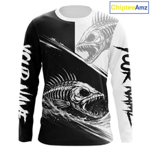 Load image into Gallery viewer, Personalized Fish Skeleton Fishing Shirts Jerseys, Fish Reaper Skull Fishing Shirts For Men NHT824