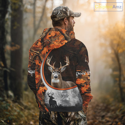 Personalized Deer Hunting 3D All Over Printed Hoodie Orange Autumn Leaves Camo, Hunting Gift NHT322