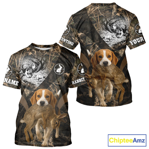 Personalized Rabbit Hunting Beagle Dog Camouflage Custom Name 3D Shirts, Rabbit Hunting Gifts NHT326