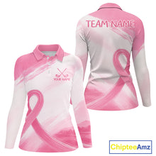 Load image into Gallery viewer, Custom Women's Golf Polo Shirt - Breast Cancer Awareness Pink Ribbon Performance Jersey