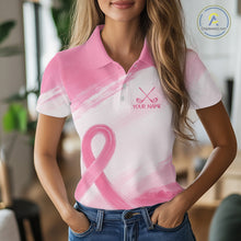 Load image into Gallery viewer, Custom Women's Golf Polo Shirt - Breast Cancer Awareness Pink Ribbon Performance Jersey