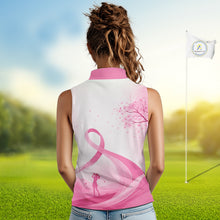 Load image into Gallery viewer, Breast Cancer Awareness Pink Ribbon Women's Sleeveless Golf Polo &amp; Cherry Blossom Personalized Name Lady Golfer