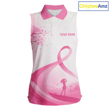 Load image into Gallery viewer, Breast Cancer Awareness Pink Ribbon Women's Sleeveless Golf Polo &amp; Cherry Blossom Personalized Name Lady Golfer NHT977 - W...