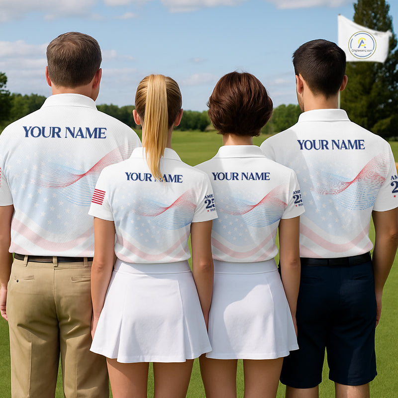 Personalized American Flag Shirt Custom Name Patriotic USA Stars Women's Polo Golf Shirt NHT983