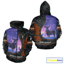 Load image into Gallery viewer, Custom 3D Whitetail Deer Hunting Shirt With Night Forest Scene, Camo Pattern And Skull Design NHT76
