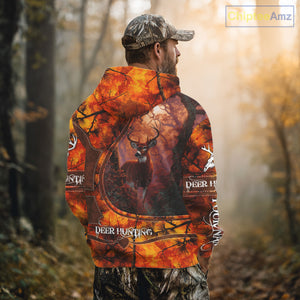 Whitetail Deer Hunting Shirt With Orange Camo Pattern And Skull Design For Hunters NHT77