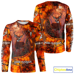 Whitetail Deer Hunting Shirt With Orange Camo Pattern And Skull Design For Hunters NHT77